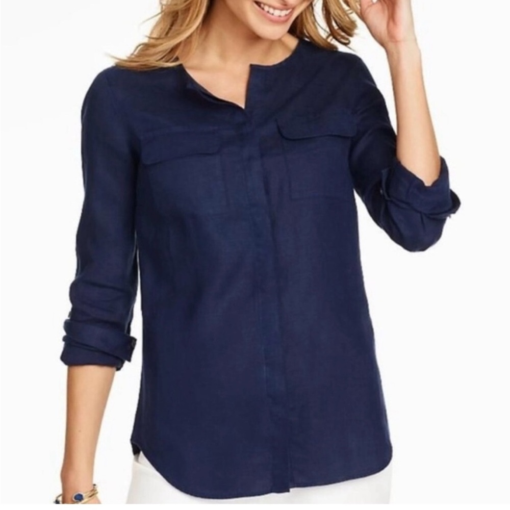 Navy Blue Linen Blouse